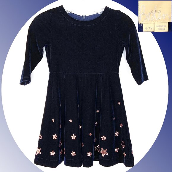 Boden Other - Mini Boden Girls 6-7 Years Navy Velvet Gold Stars Dress